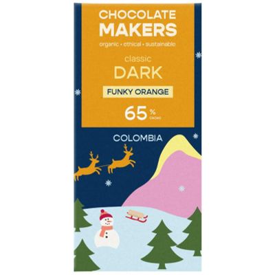 Chocolatemakers Kerstreep Colombia puur 65% orange bio Chocolatemakers Kerstreep Colombia puur 65% orange bio 80 gram - Snoepgoed