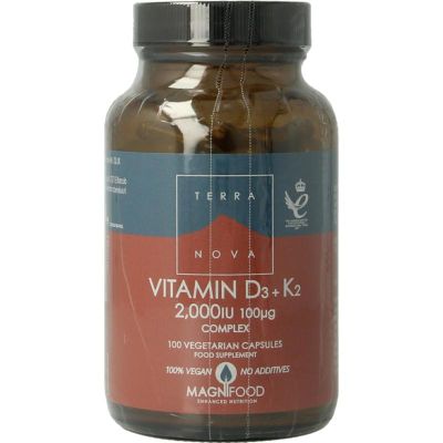 Terranova Vitamine D3 2000IU met K2 100mcg complex 100 capsules - Vitamine enkel