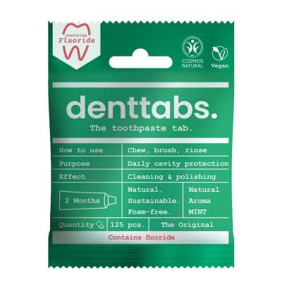 Denttabs Tandpasta tabletten munt met fluor vegan 125 stuks - Tandpasta