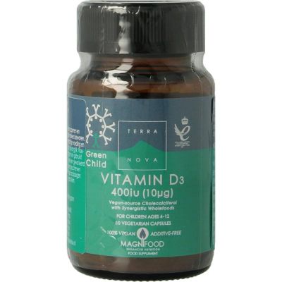 Terranova Green child vitamin D3 400 IU 50 Vegetarische capsules - Vitamine enkel