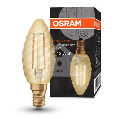 Osram Ledlamp Vintage 1906 LEDlamp Classic BW12 1,5W, 120 Lumen, 2400K, E14 4058075293243