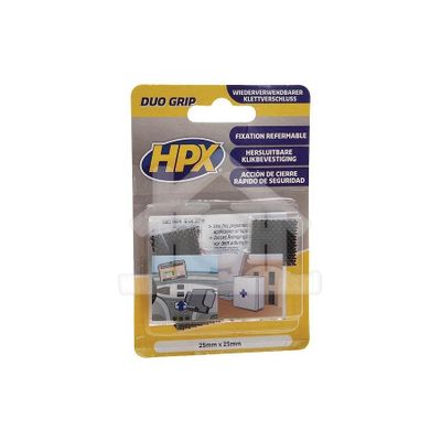 HPX Klikbevestiging Hersluitbare Pads, Zwart Duo Grip, 25mm x 25mm DG1000