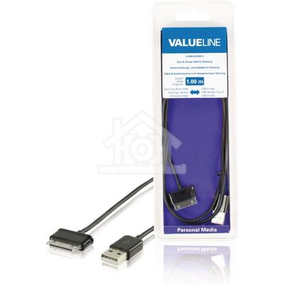 Valueline Data en Oplaadkabel Samsung 30-Pins Male - USB A Male 1.00 m Zwart VLMB39200B10