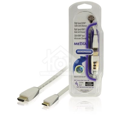 Bandridge High Speed HDMI kabel met Ethernet HDMI-Connector - HDMI Mini-Connector Male 2.00 m Wit B