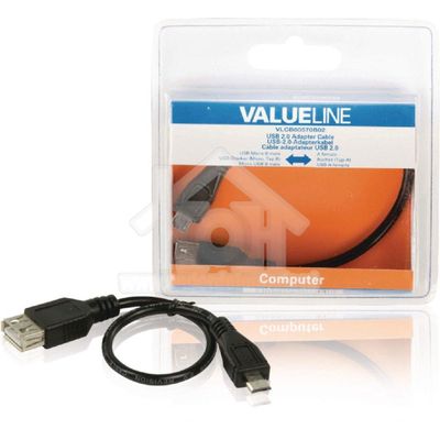 Valueline USB 2.0 Kabel Micro-B Male - USB A Female 0.20 m Zwart VLCB60570B02