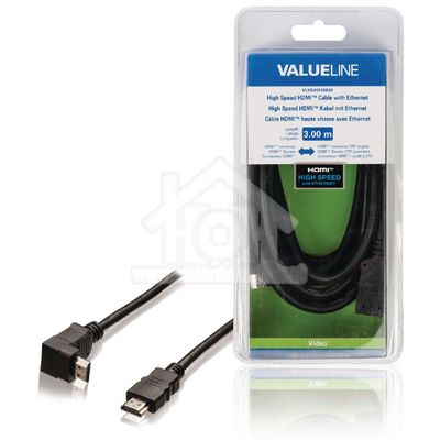Valueline High Speed HDMI kabel met Ethernet HDMI-Connector - HDMI-Connector Haaks 270° 3.00 m Zwar