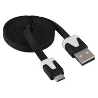 Micro USB datakabel plat zwart 1 mtr