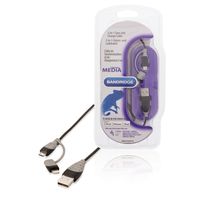 Bandridge 2-in-1 Data en Oplaadkabel USB A Male - Micro-B Male 1.00 m Zwart + Lightning-Adapter BBM
