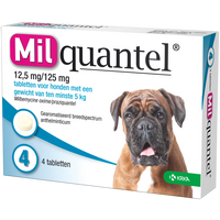 Milquantel 12.5 mg/125 mg Hond Groot 4 tabl. 5-75kg