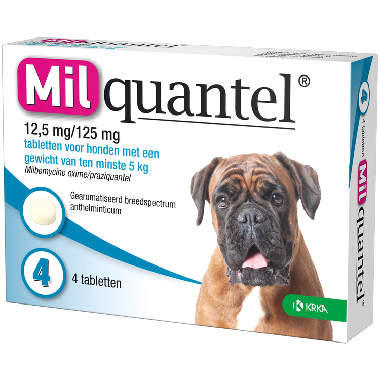 Foto van Milquantel 12.5 mg/125 mg Hond Groot 4 tabl. 5-75kg
