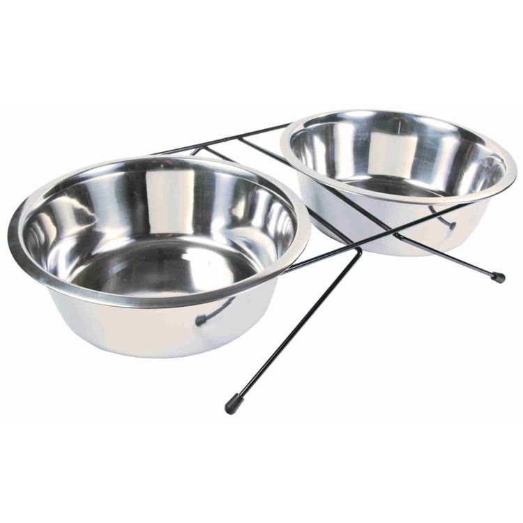 Trixie Voer/waterbak-set RVS/metaal - 4 stuks Foto van Trixie Voer/waterbak-set RVS/metaal - 4 stuks