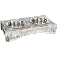 Trixie Voer/waterbak-set RVS/hout