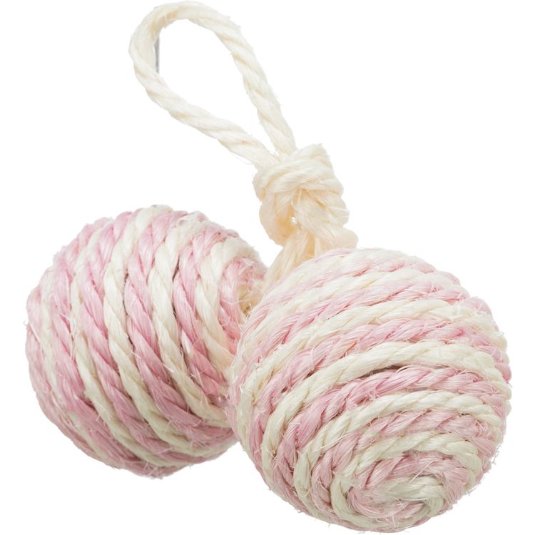 Trixie 2 ballen aan koord sisal - 4 stuks Foto van Trixie 2 ballen aan koord sisal - 4 stuks