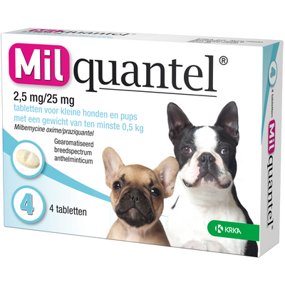 Foto van Milquantel 2.5 mg/25 mg Puppy/Kleine hond 4 tabl. en kleiner dan 5kg