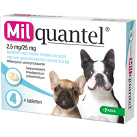 Milquantel 2.5 mg/25 mg Puppy/Kleine hond 4 tabl. en kleiner dan 5kg