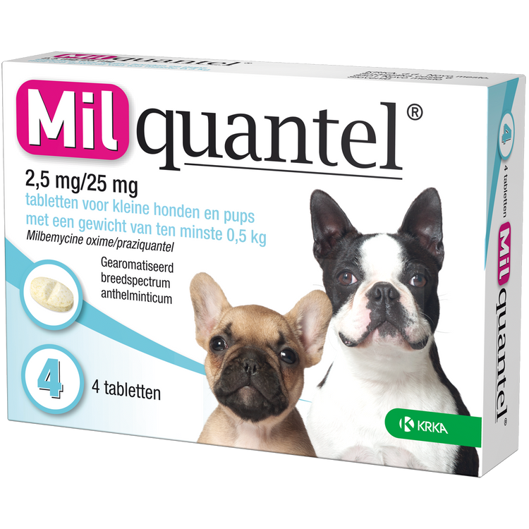 Foto van Milquantel 2.5 mg/25 mg Puppy/Kleine hond 4 tabl. en kleiner dan 5kg