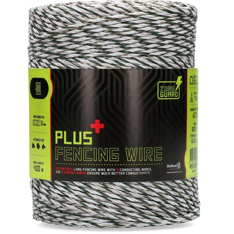 Foto van ZoneGuard 3 mm Plus afrasteringsdraad wit en groen 400 m