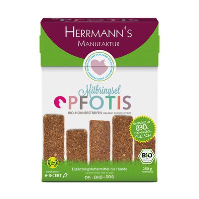 BIO PFOTIS SNACKS Chicken Strips 250 gr. Foto van BIO PFOTIS SNACKS Chicken Strips 250 gr.