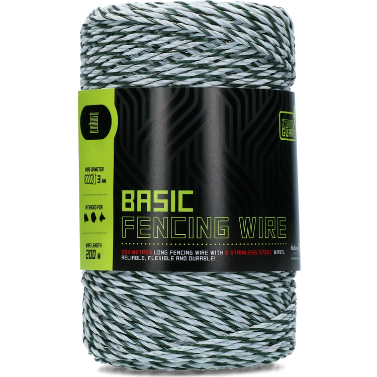 Foto van ZoneGuard 3 mm Basic afrasteringsdraad wit donkergroen 200 m