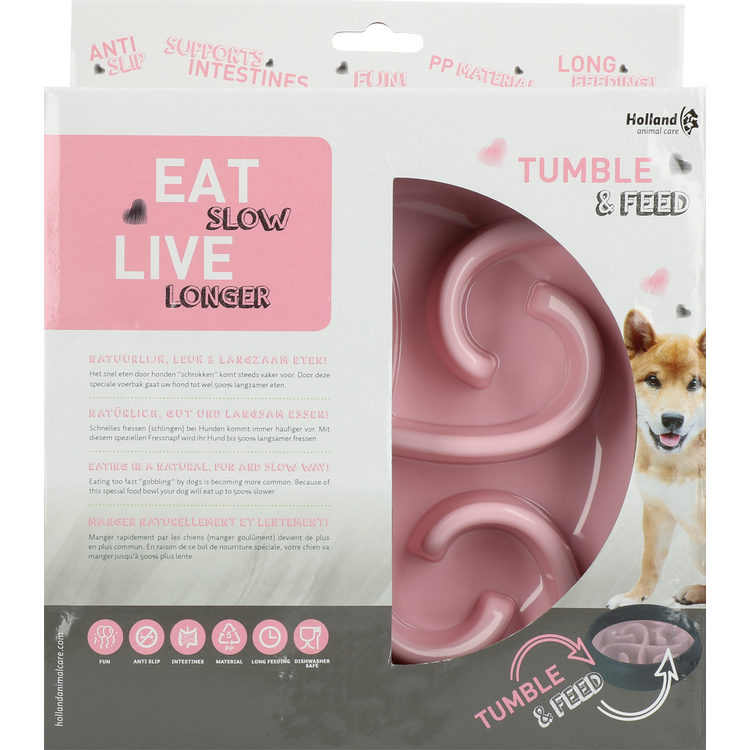 Foto van Eat Slow Live Longer Tumble Feeder Pink