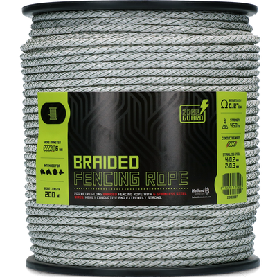 Foto van ZoneGuard 6 mm gevlochten afrasteringskoord wit groen 200 m