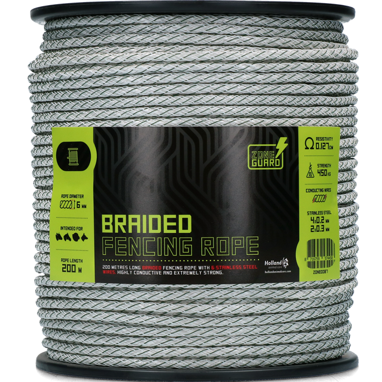 Foto van ZoneGuard 6 mm gevlochten afrasteringskoord wit groen 200 m