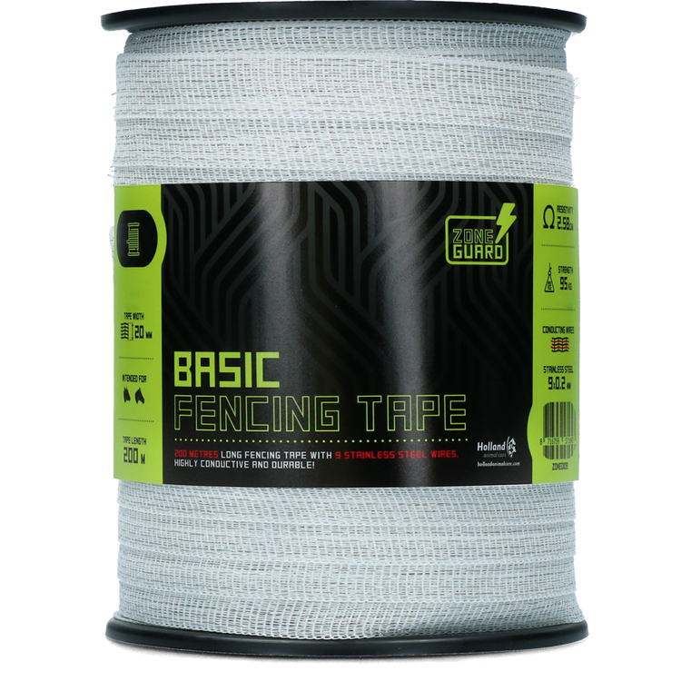 Foto van ZoneGuard 20 mm Basic afrasteringslint wit 200 m (9 draden)