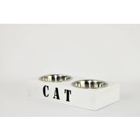 Dubbele Voerbak Kat - Wit Hout/RVS