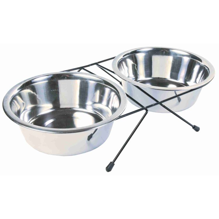 Trixie Voer/waterbak-set RVS/metaal - 4 stuks Foto van Trixie Voer/waterbak-set RVS/metaal - 4 stuks