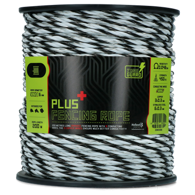 Foto van ZoneGuard 6 mm Plus afrasteringskoord zwart en wit 200 m