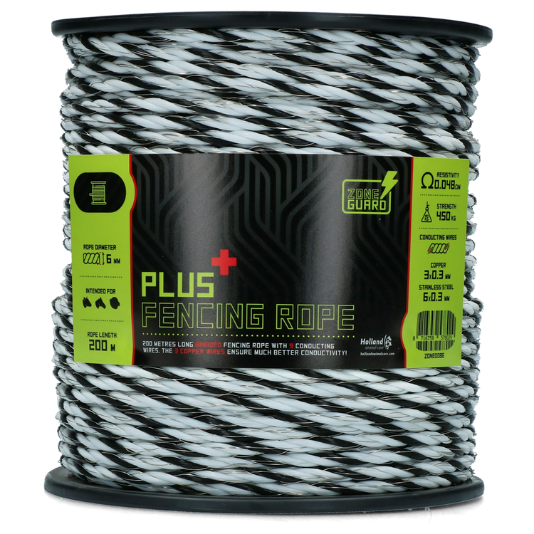 Foto van ZoneGuard 6 mm Plus afrasteringskoord zwart en wit 200 m