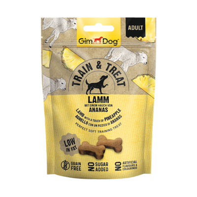 GimDog Train & Treat lam & ananas 125 g Foto van GimDog Train & Treat lam & ananas 125 g