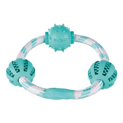 Foto van Trixie Denta Fun koordring met ballen munt natuurrubber