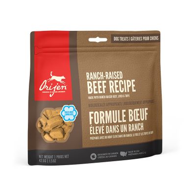 Orijen FREEZE-DRIED TREATS Dog Ranch-Raised Beef 42.5 gr. Foto van Orijen FREEZE-DRIED TREATS Dog Ranch-Raised Beef 42.5 gr.