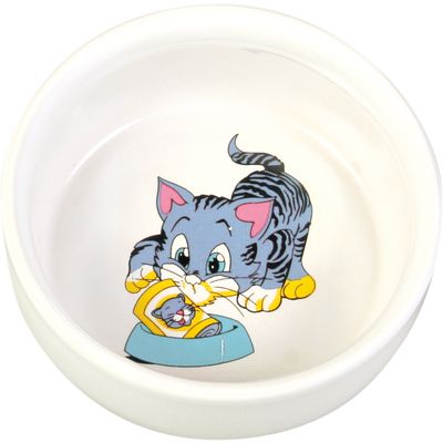 Trixie Voer/waterbak stripkat met bak keramiek Foto van Trixie Voer/waterbak stripkat met bak keramiek