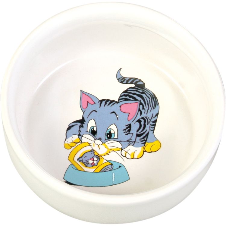 Trixie Voer/waterbak stripkat met bak keramiek Foto van Trixie Voer/waterbak stripkat met bak keramiek