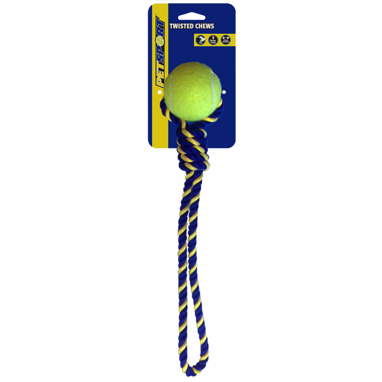 Foto van Knotted Cotton Rope Tug 38 cm with Tuff Ball (6cm)
