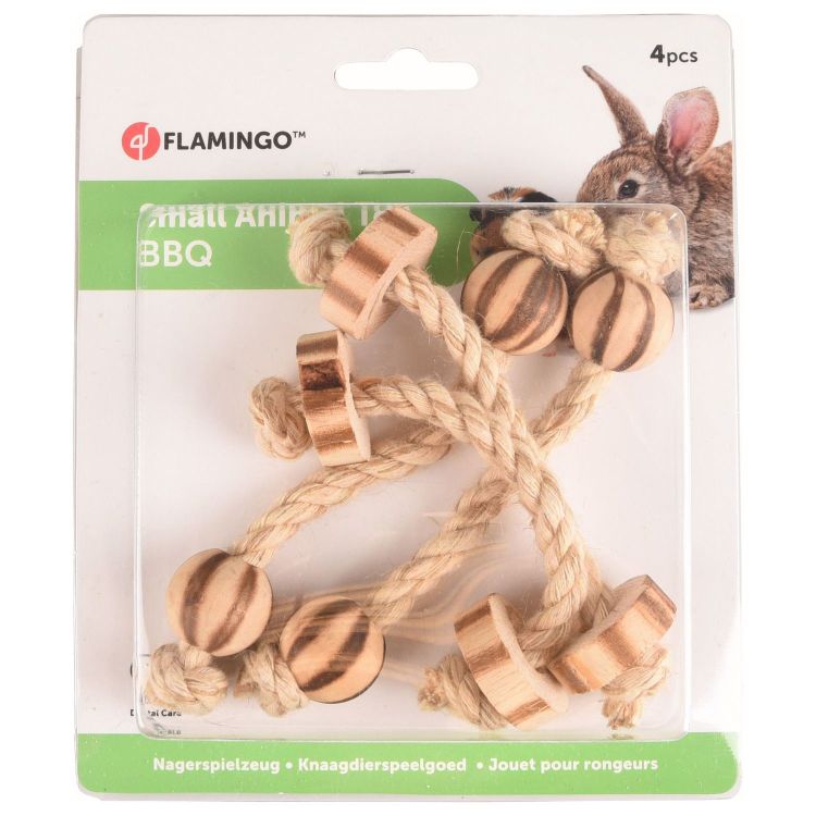 Flamingo Knaagdierspeelgoed bbq hout met touw Foto van Flamingo Knaagdierspeelgoed bbq hout met touw