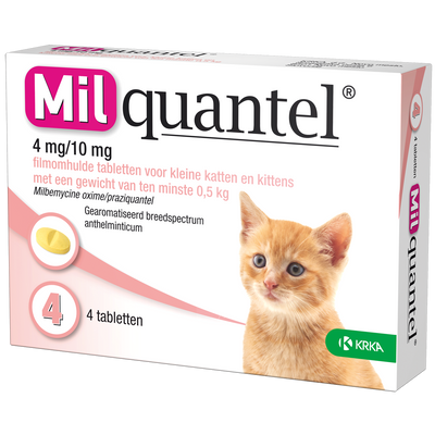 Foto van Milquantel 4 mg/10 mg Kitten/Kat Klein 4 tabl. 0.5-2kg