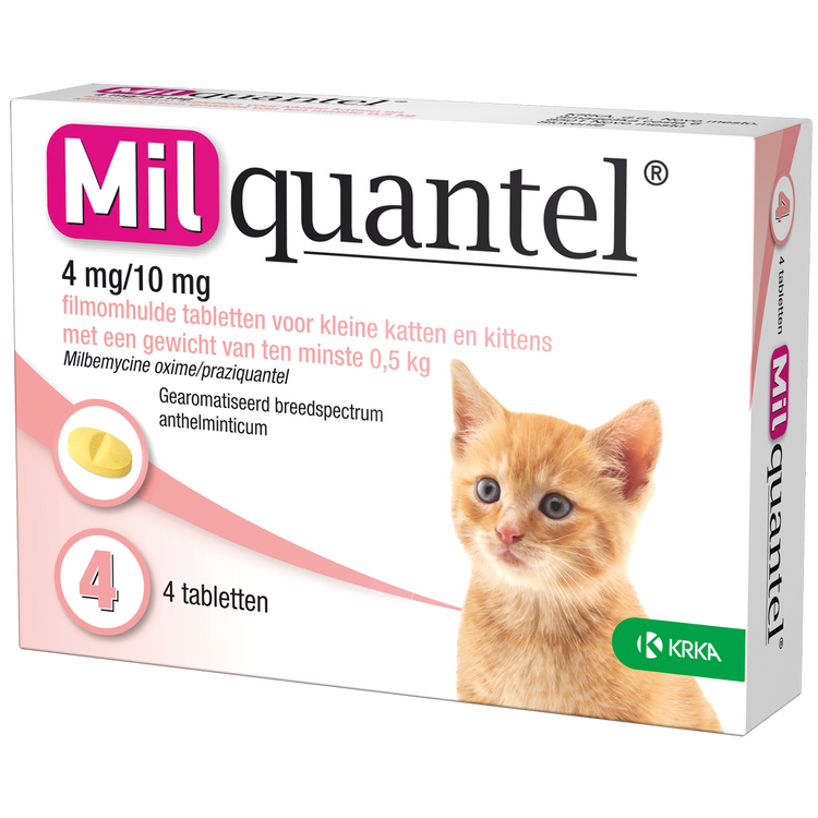 Foto van Milquantel 4 mg/10 mg Kitten/Kat Klein 4 tabl. 0.5-2kg
