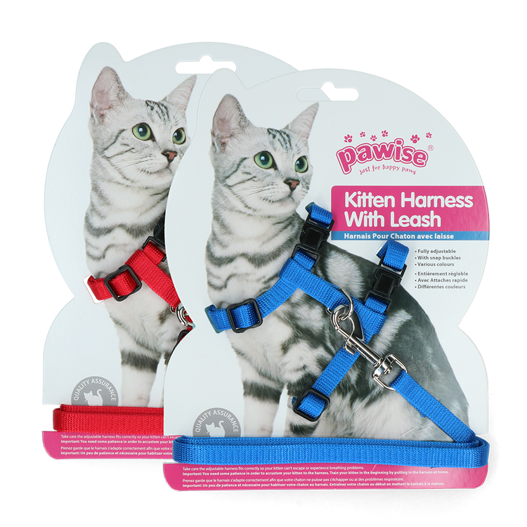 Foto van Pawise Kitten Harness Leash-Red/Blue