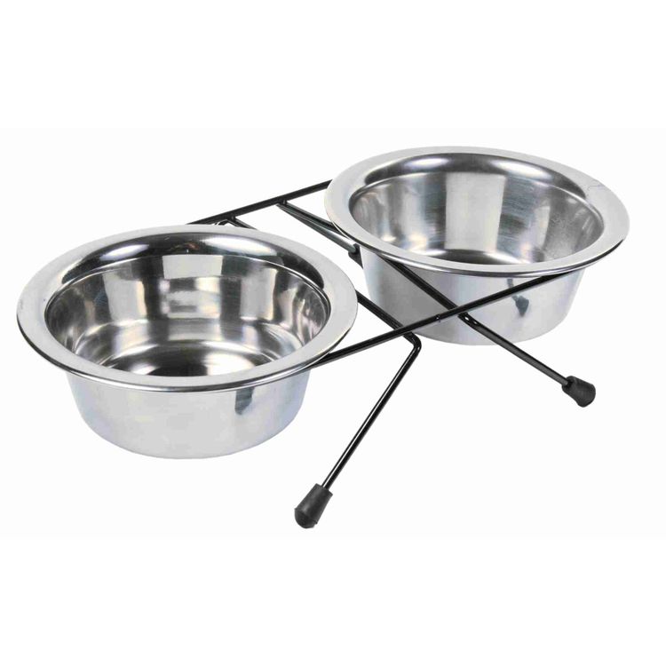 Trixie Voer/waterbak-set RVS/metaal - 4 stuks Foto van Trixie Voer/waterbak-set RVS/metaal - 4 stuks