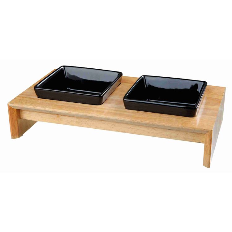 Trixie Voer/waterbak-set keramiek/hout Foto van Trixie Voer/waterbak-set keramiek/hout