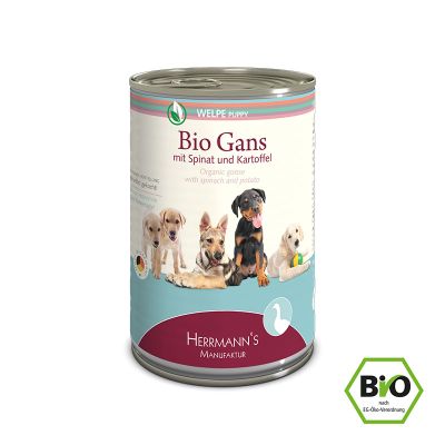 Foto van BIO PUPPY Goose with Spinach 400 gr.