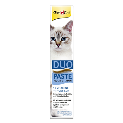 GimCat Duo Pasta Multi-Vitamin 12 vitamine + tonijn 50 g Foto van GimCat Duo Pasta Multi-Vitamin 12 vitamine + tonijn 50 g