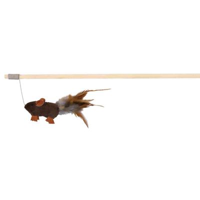 Trixie Speelhengel muis met veren hout/pluche catnip - 4 stuks Foto van Trixie Speelhengel muis met veren hout/pluche catnip - 4 stuks