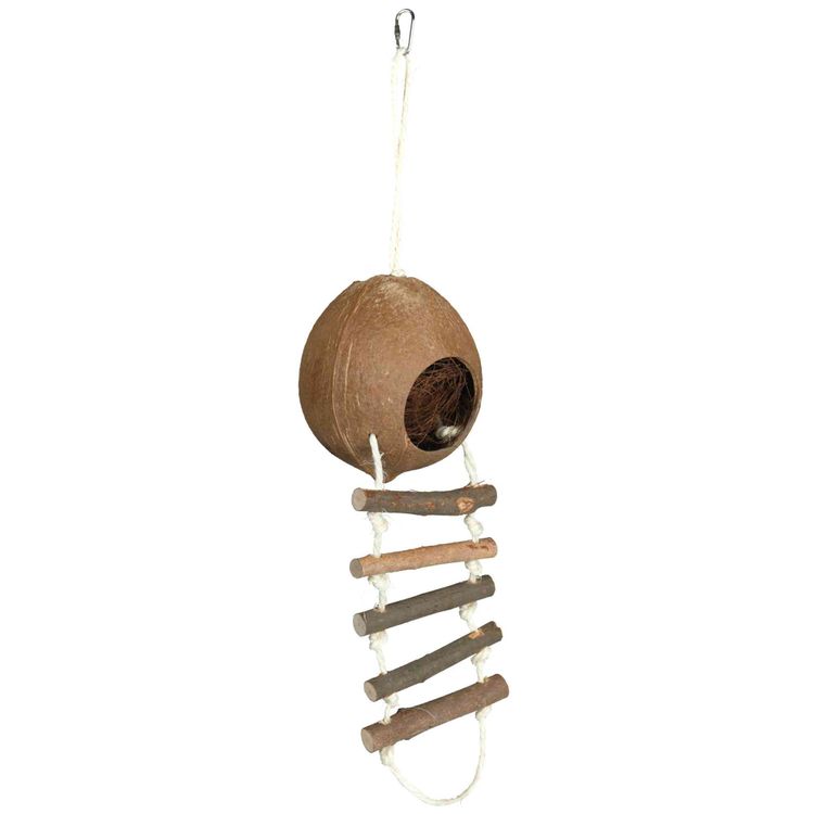 Trixie Kokosnoothuis met touwladder muizen - 3 stuks Foto van Trixie Kokosnoothuis met touwladder muizen - 3 stuks