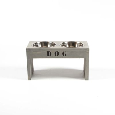 Voerbak Hond Hoog Model Bruin Hout/RVS Foto van Voerbak Hond Hoog Model Bruin Hout/RVS