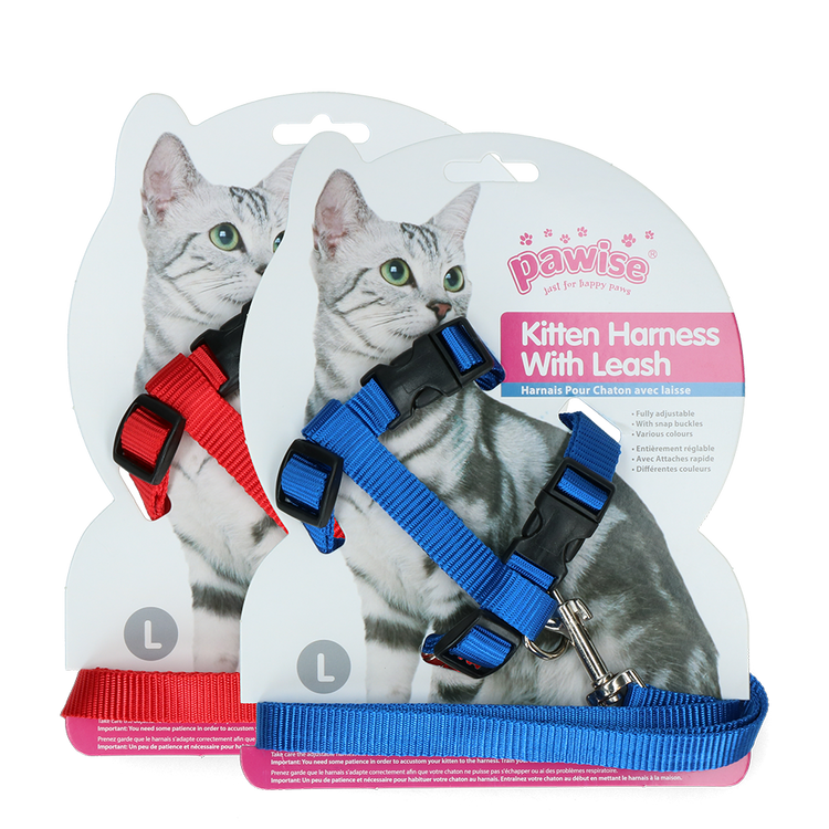 Foto van Pawise Kitten Harness Leash-Red/Blue
