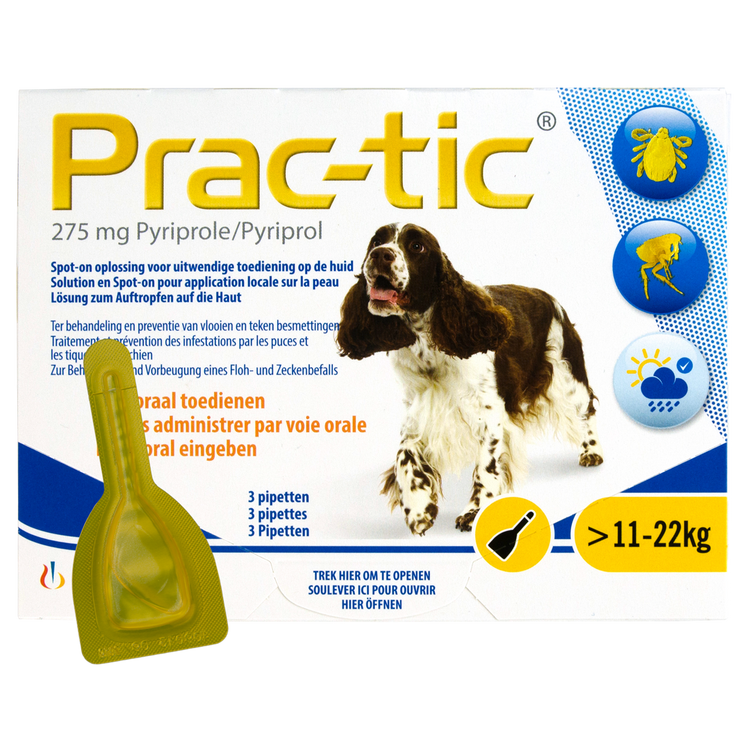 Foto van Prac-Tic 275 mg Teeken Vlo (11-22 kg) 3 pipet